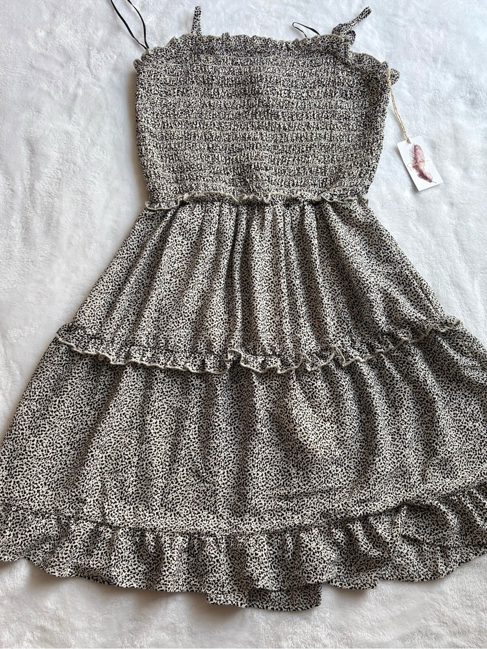NWT Animal Print Smocked Bodice Tiered Ruffle Mini Dress